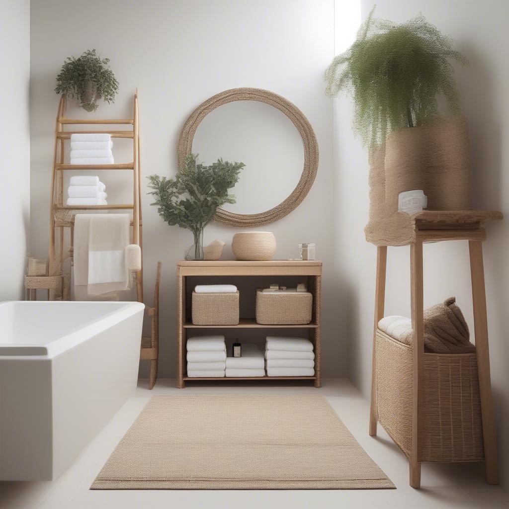 Wicker Bathroom Shelves and Hampers