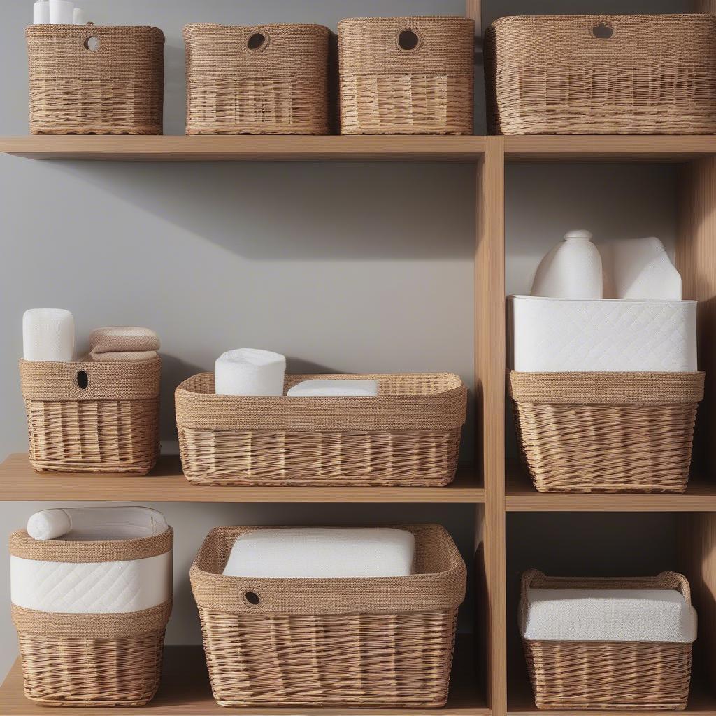 Wicker bathroom storage baskets available at Argos