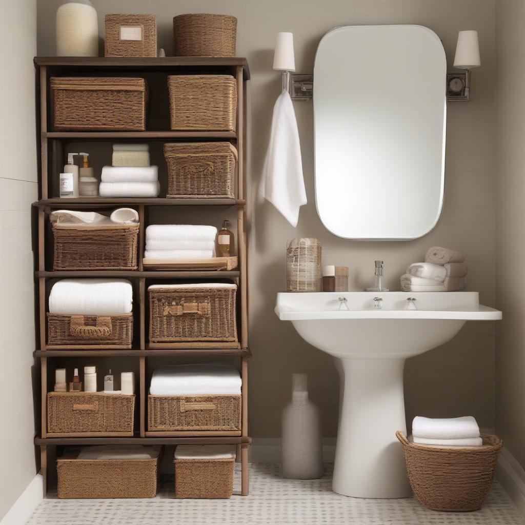 Wicker Bathroom Storage for Towels and Toiletries