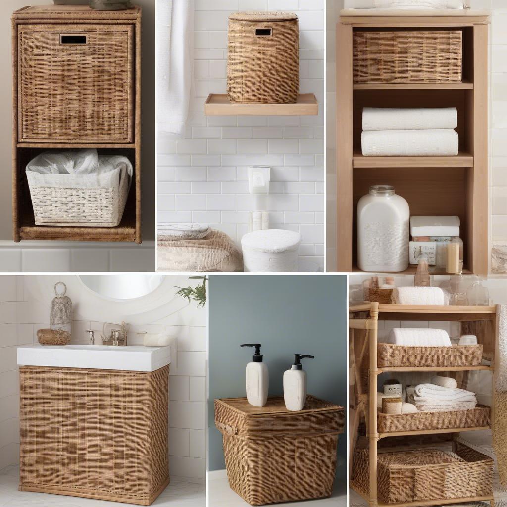 Wicker bathroom storage ideas: Baskets, shelves, and cabinets.