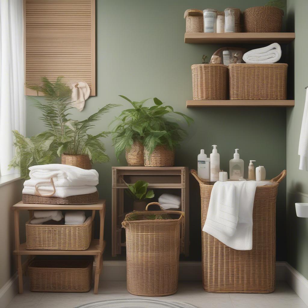 Wicker Bathroom Storage with Plants