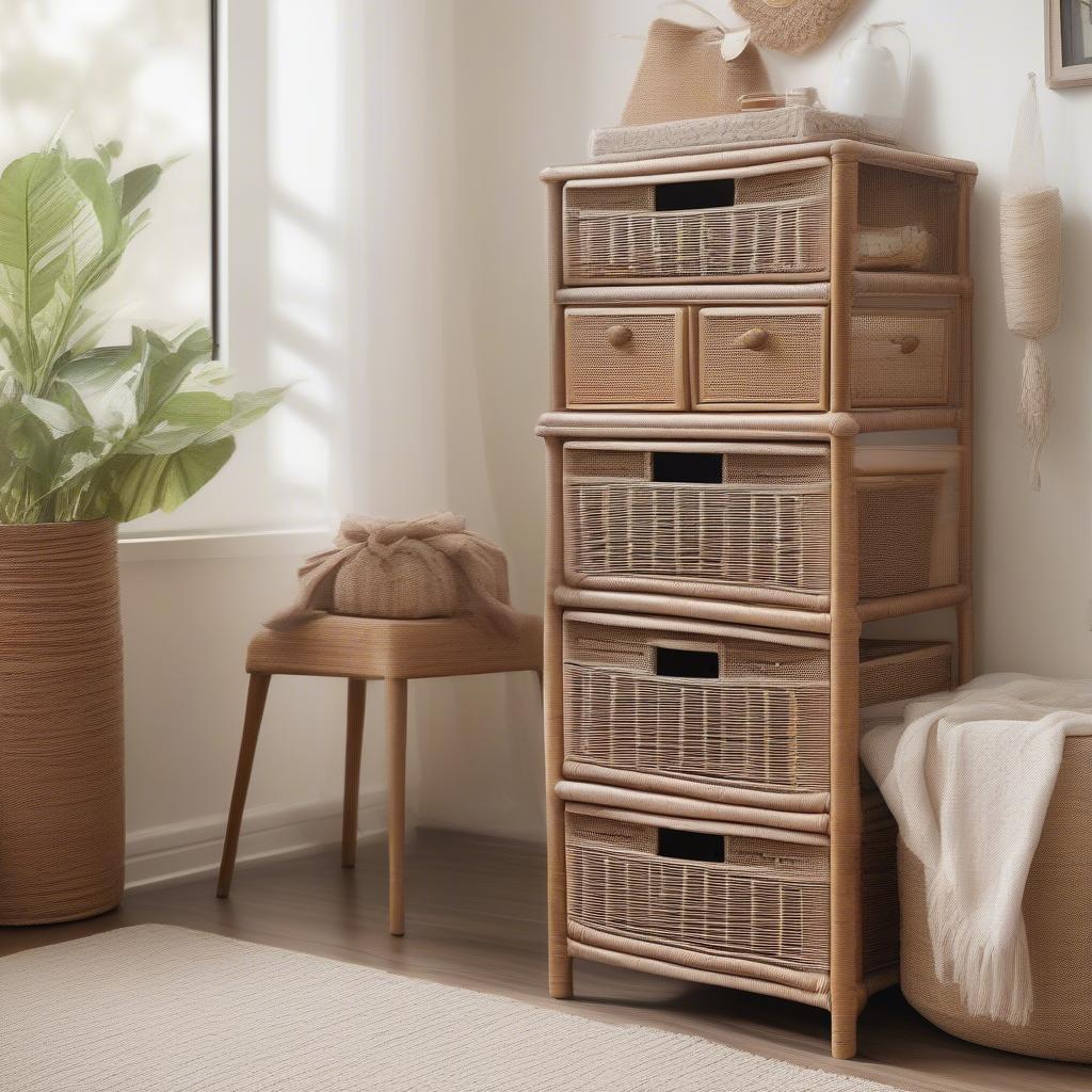 Wicker Bedroom Cabinet in Natural Light