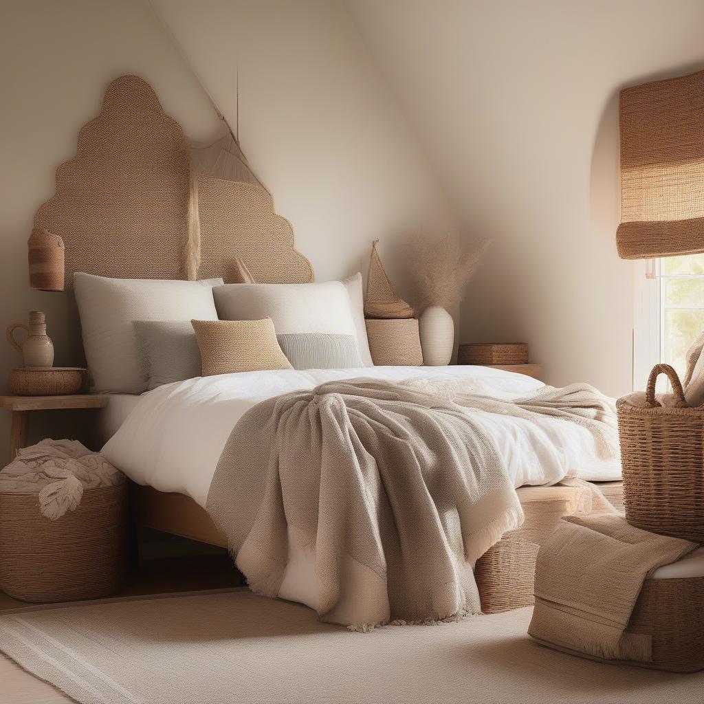 Wicker bench with storage in a bedroom