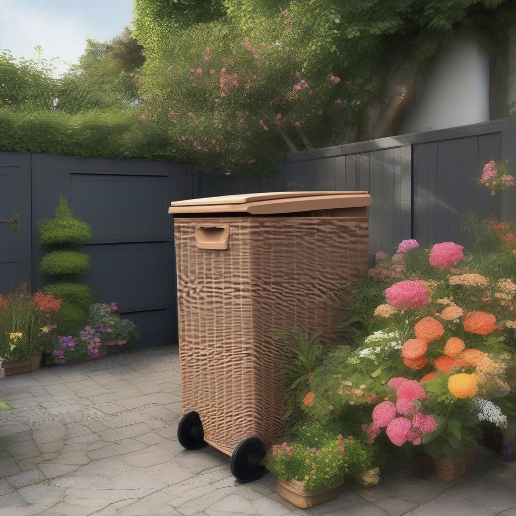 Wicker Wheelie Bin Storage in a Garden Setting