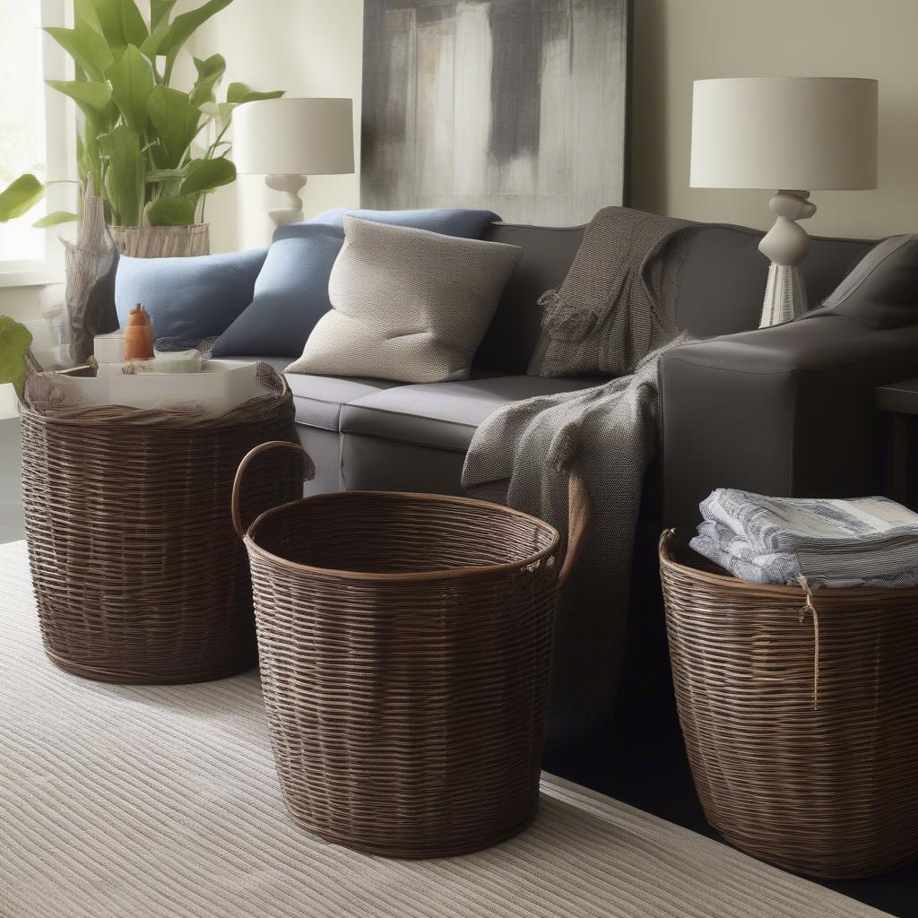 Wicker Bins in a Modern Living Room Setting