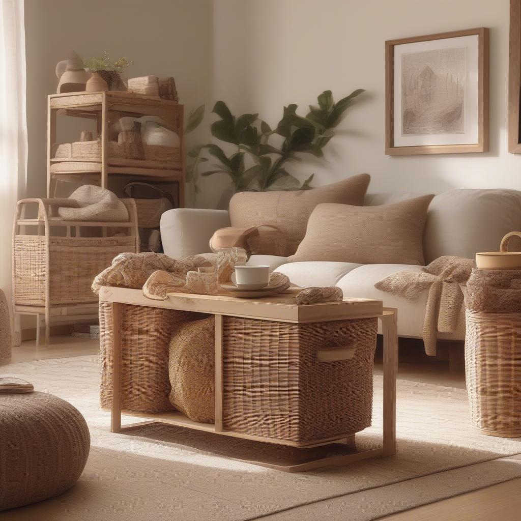 Wicker Bins in a Living Room Setting