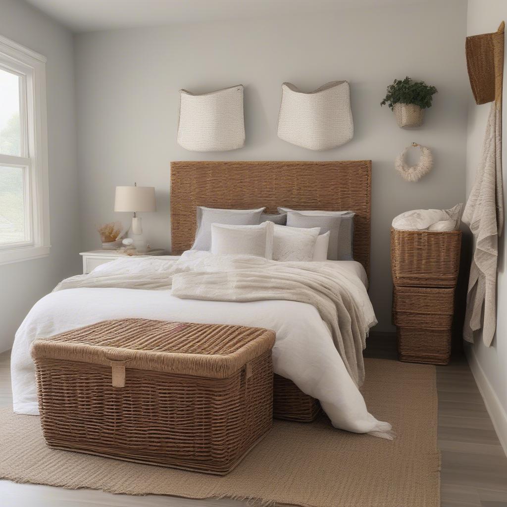 Wicker Blanket Baskets for Bedroom Storage