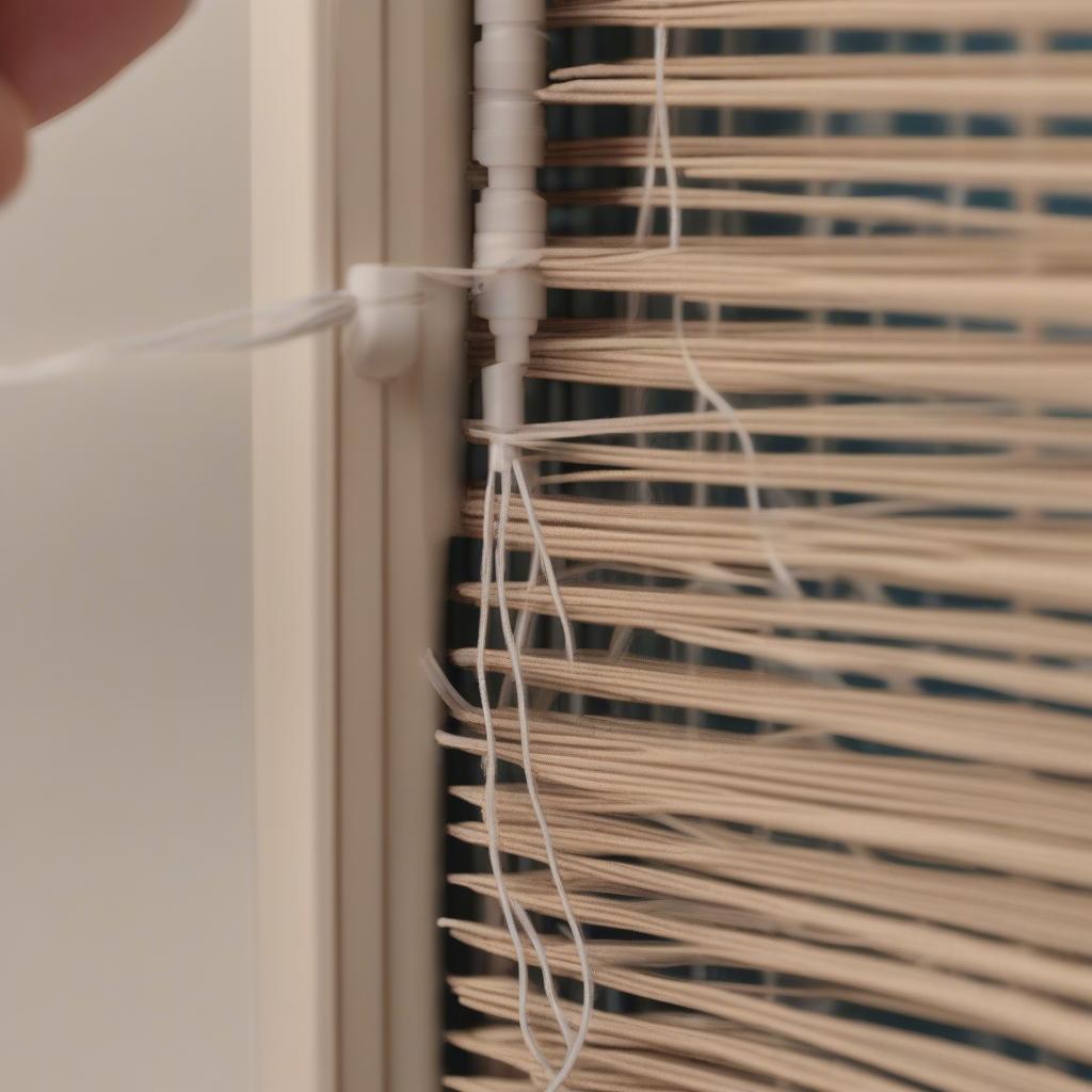 Close-up of Hand Stringing Wicker Blinds