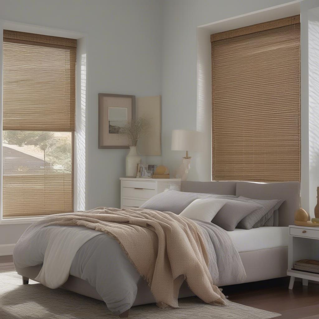 Installing wicker blinds in a bedroom