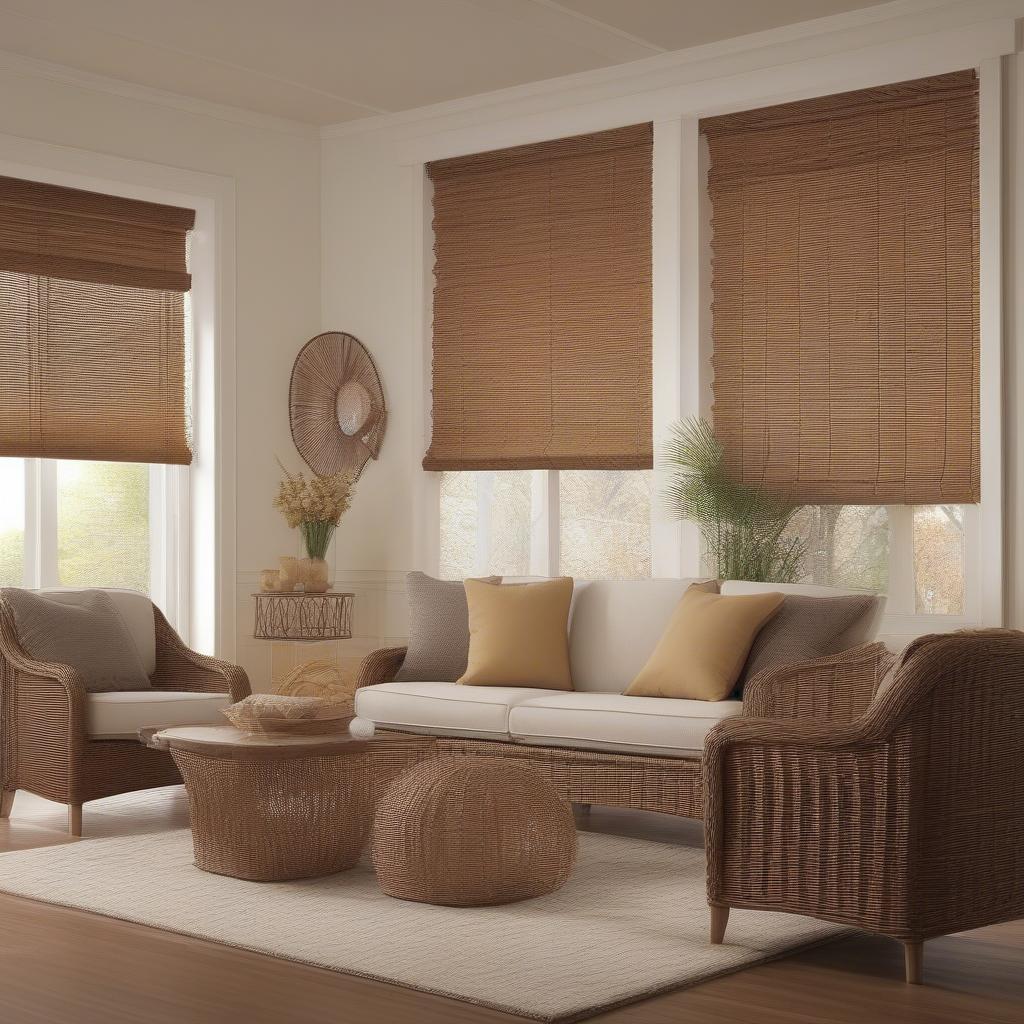 Wicker blinds in a living room setting