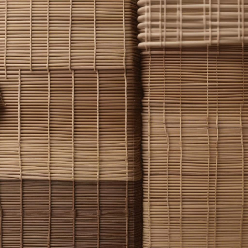 Different styles and colors of wicker blinds at Home Depot