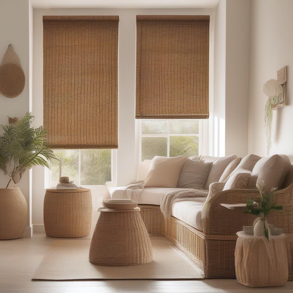 Wicker Pull Blinds in a Living Room Setting