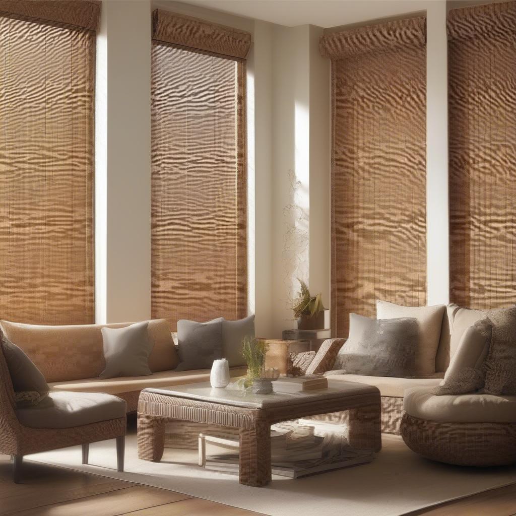 Wicker blinds in a living room setting