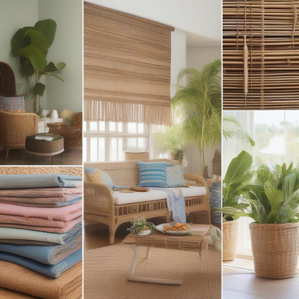 Examples of large wicker roll up blinds incorporated into various interior design styles, showcasing their versatility and aesthetic appeal.