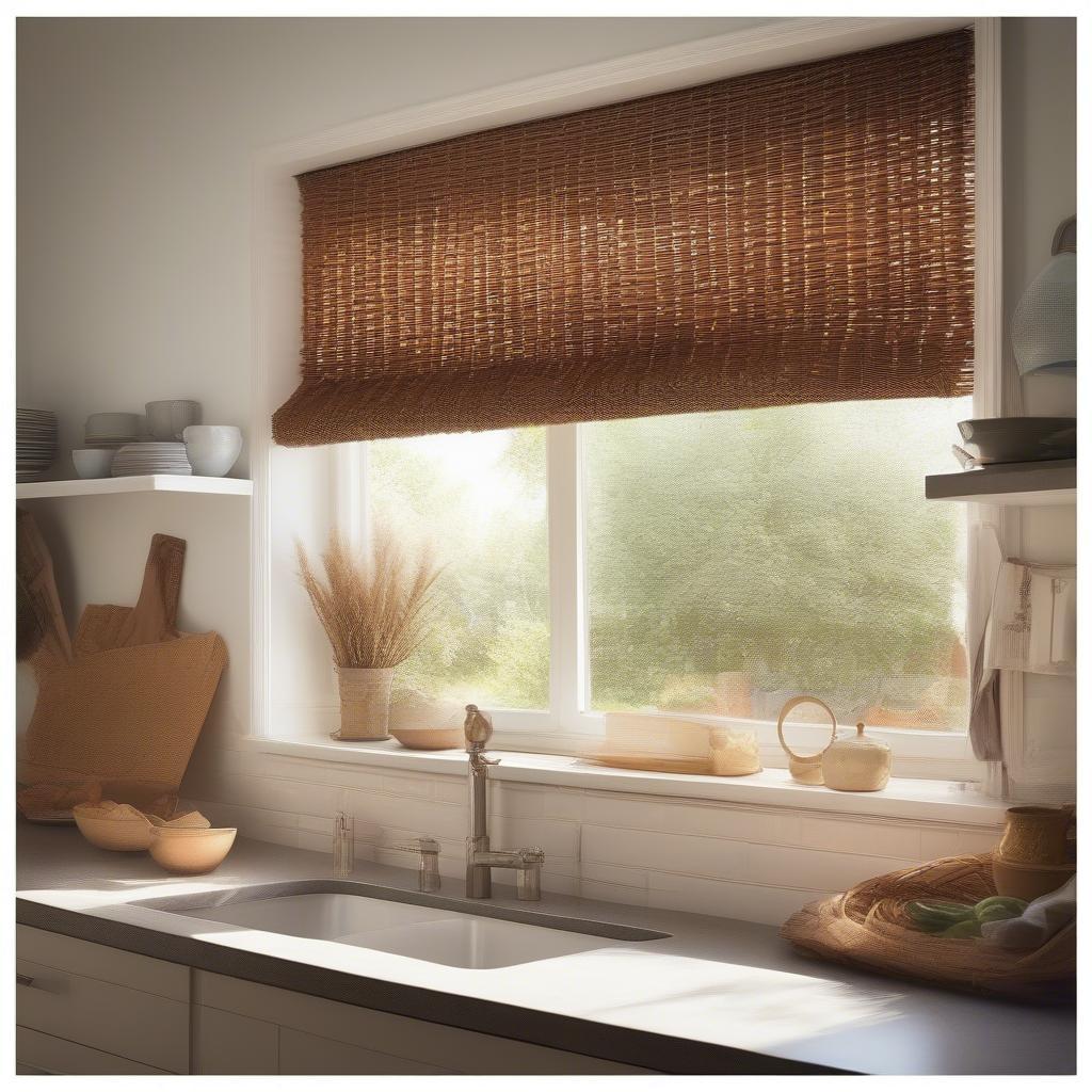 Wicker blinds filter light beautifully in a kitchen setting.