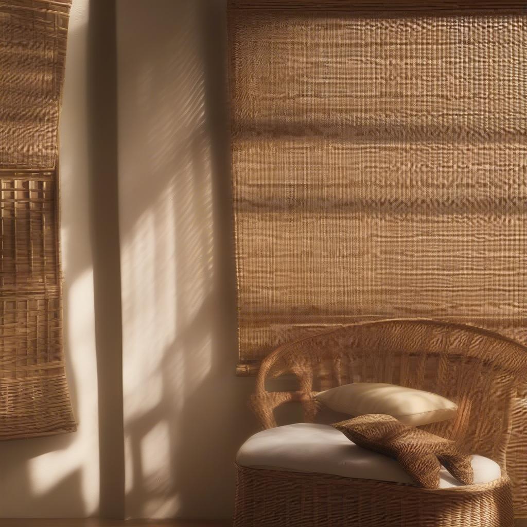 Wicker blinds filtering natural light