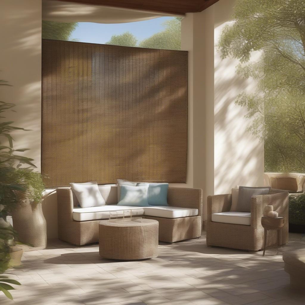 Wicker blinds providing shade on an outdoor patio