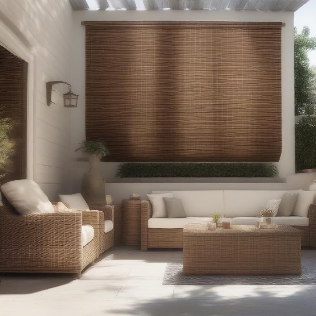 Wicker blinds providing shade on a sunny patio