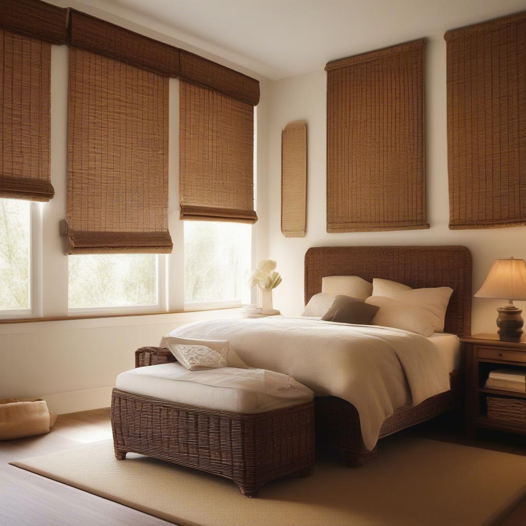 Wicker blinds sale: Warm and inviting bedroom ambiance