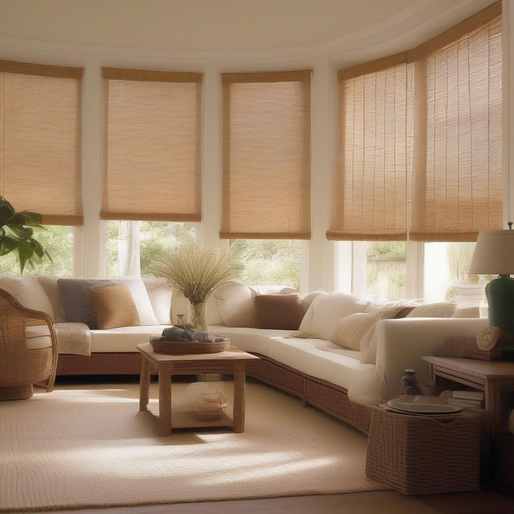 Wicker blinds sale: Natural light filtering in a living room