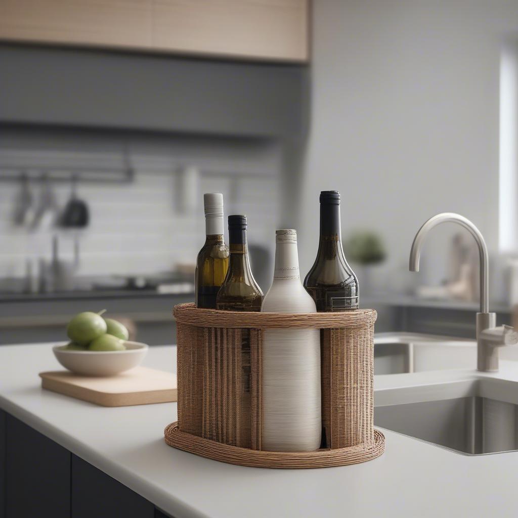 Wicker Bottle Holder in a Modern Kitchen Setting