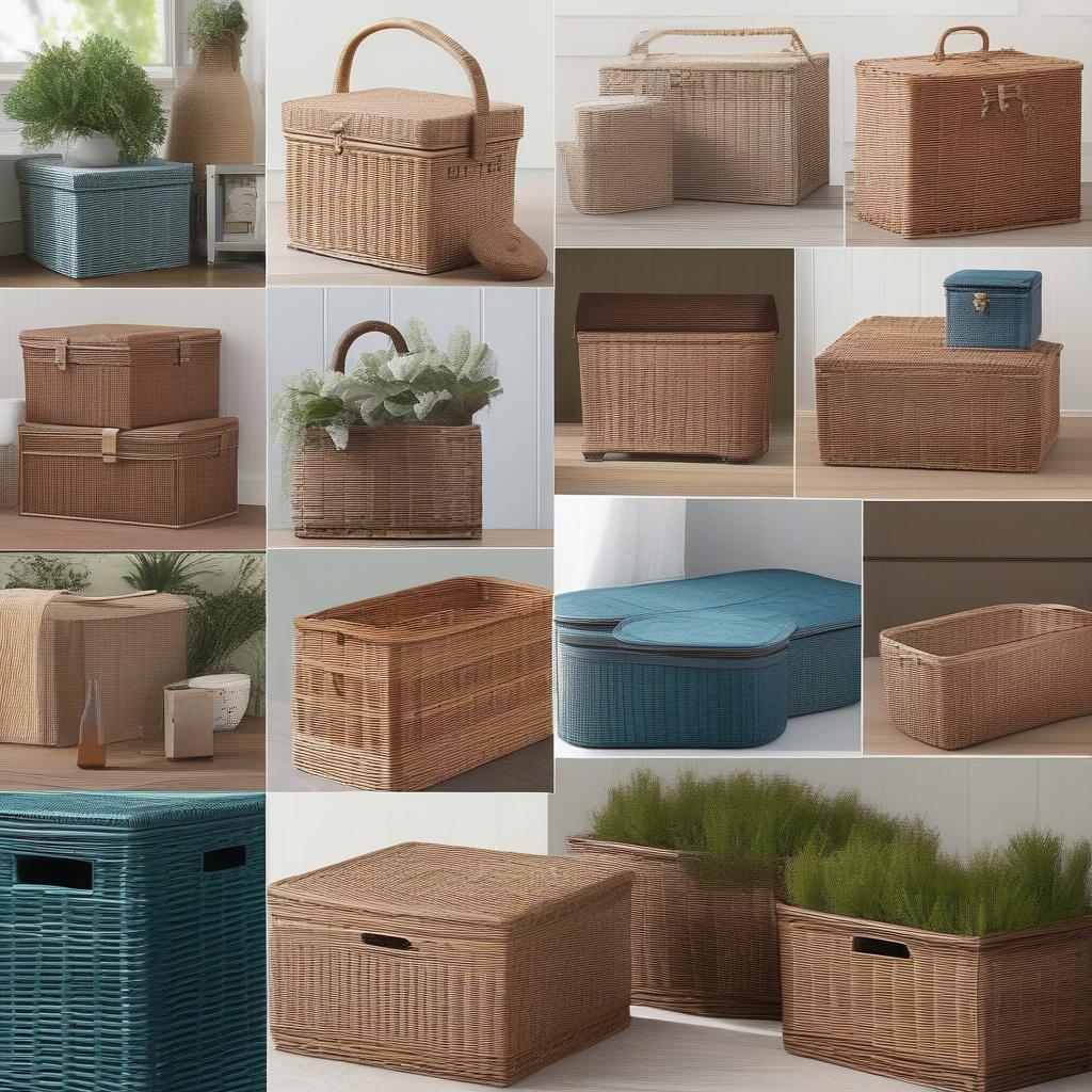 Different styles of wicker storage boxes