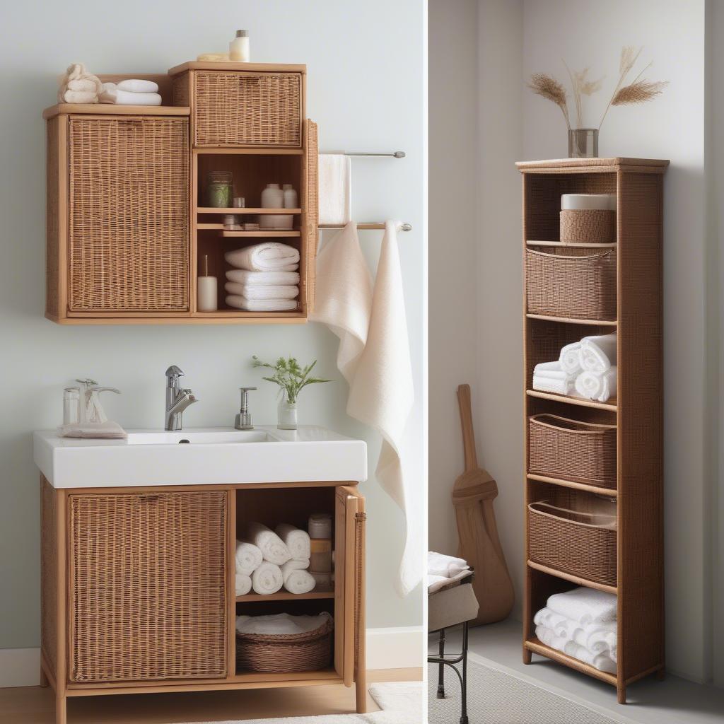 Wicker Cabinets in Bathroom and Kitchen Settings