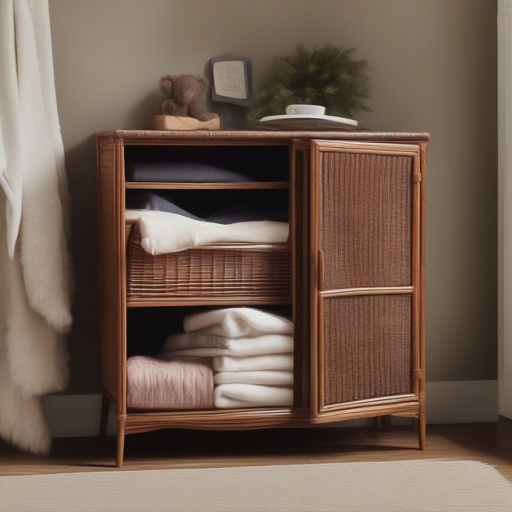 Wicker Cabinet in Bedroom for Storage