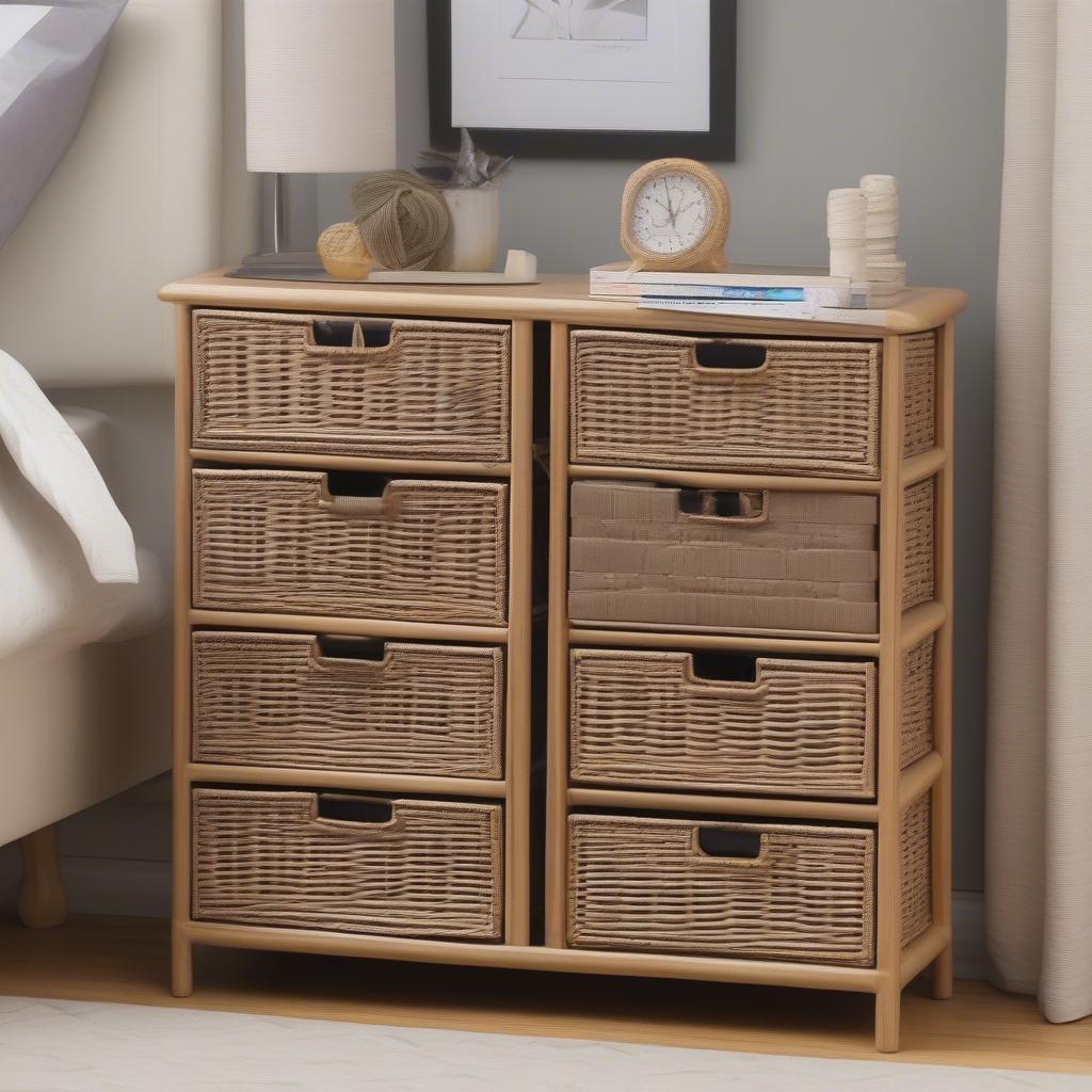 Wicker cabinet bedroom storage solutions