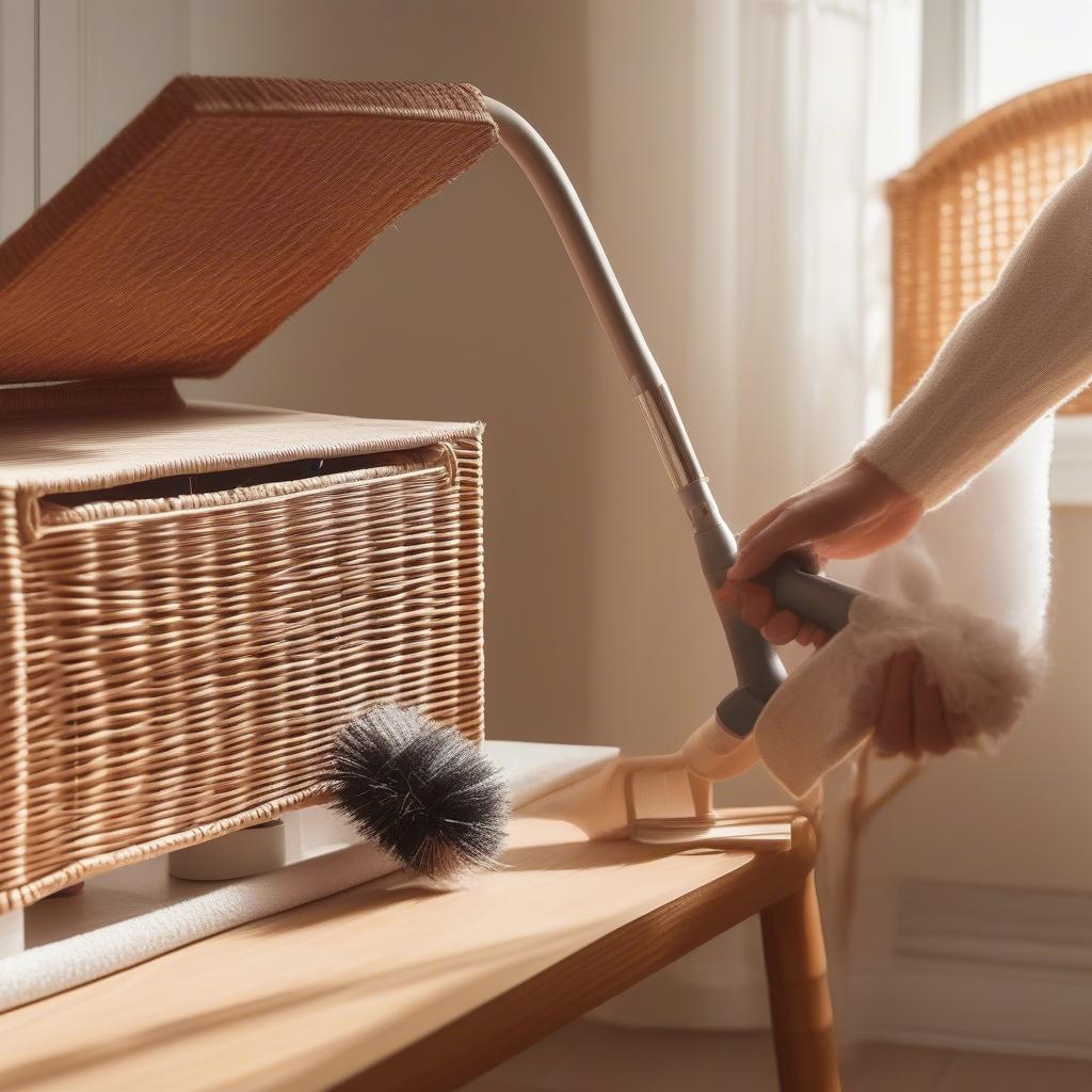 Cleaning and maintaining a wicker cabinet to ensure its longevity and aesthetic appeal.