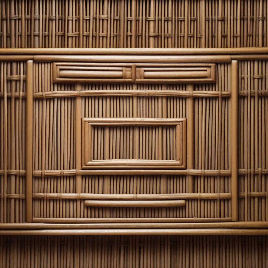 Close-up view of the intricate weaving pattern of a wicker cabinet, highlighting its craftsmanship and durability.