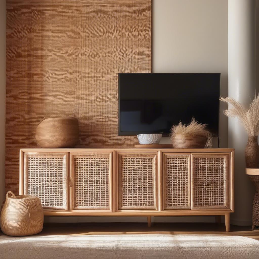 Wicker Cabinet Doors in a Living Room Setting