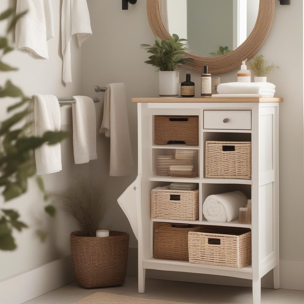 Wicker Cabinet Drawers Bathroom Organization