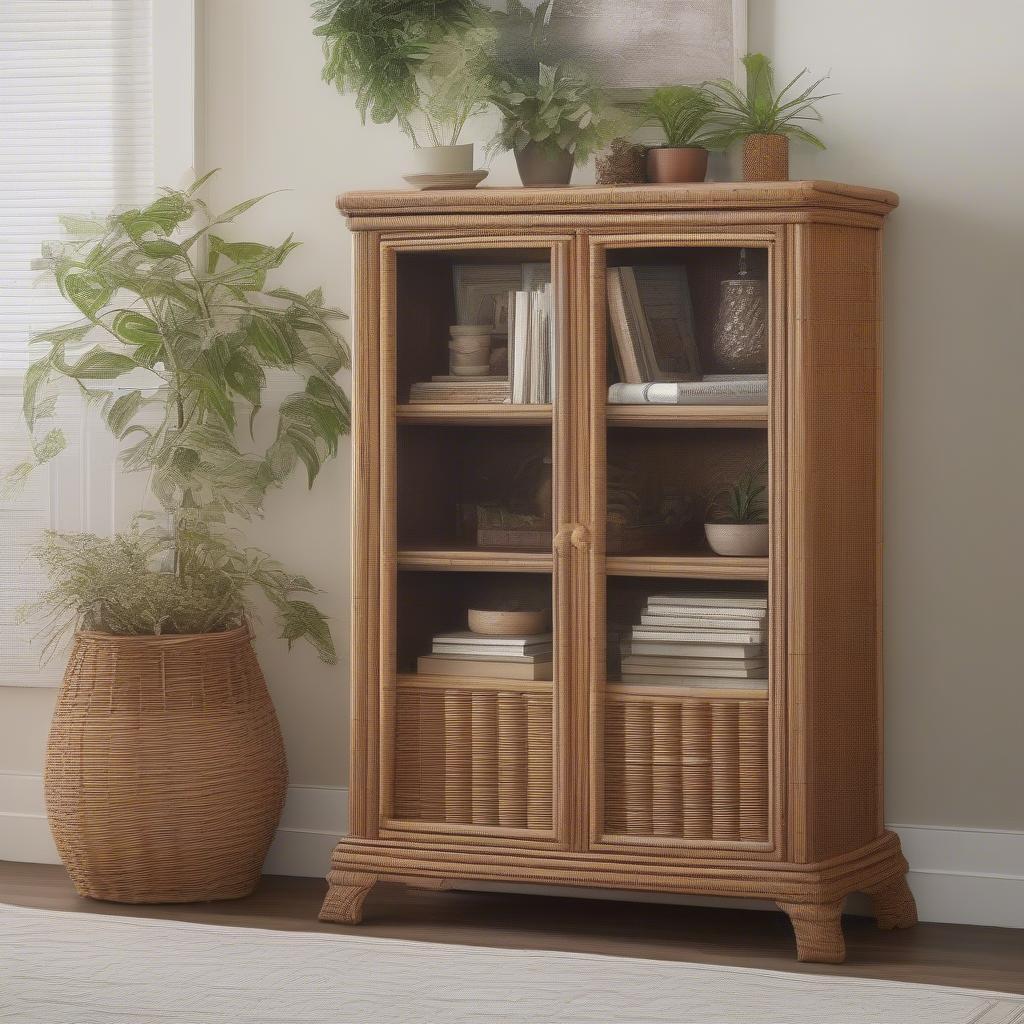 Wicker Cabinet in a Living Room Setting