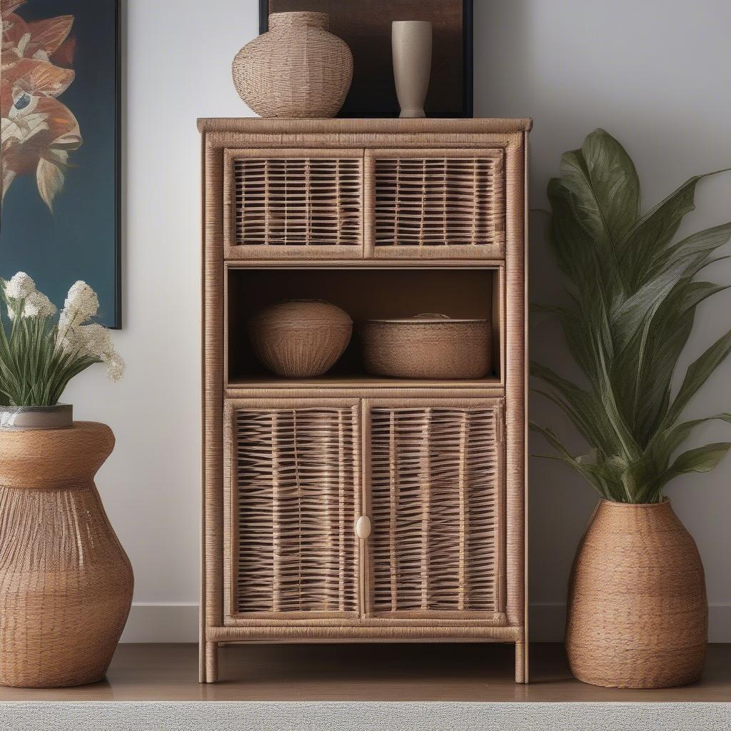 Wicker Cabinet in a Living Room Setting