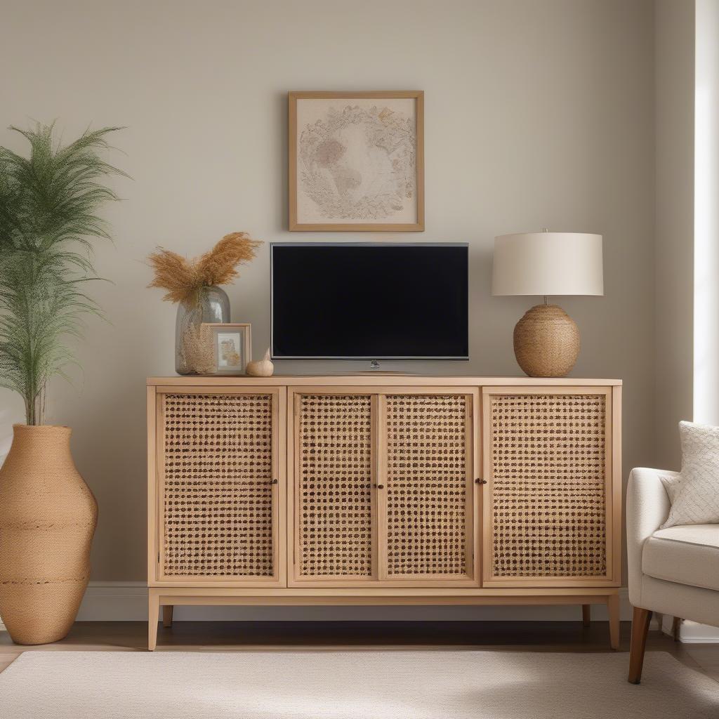 Wicker Accent Cabinet in a Living Room