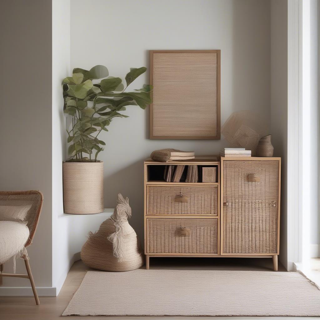 Wicker cabinet in a modern living room