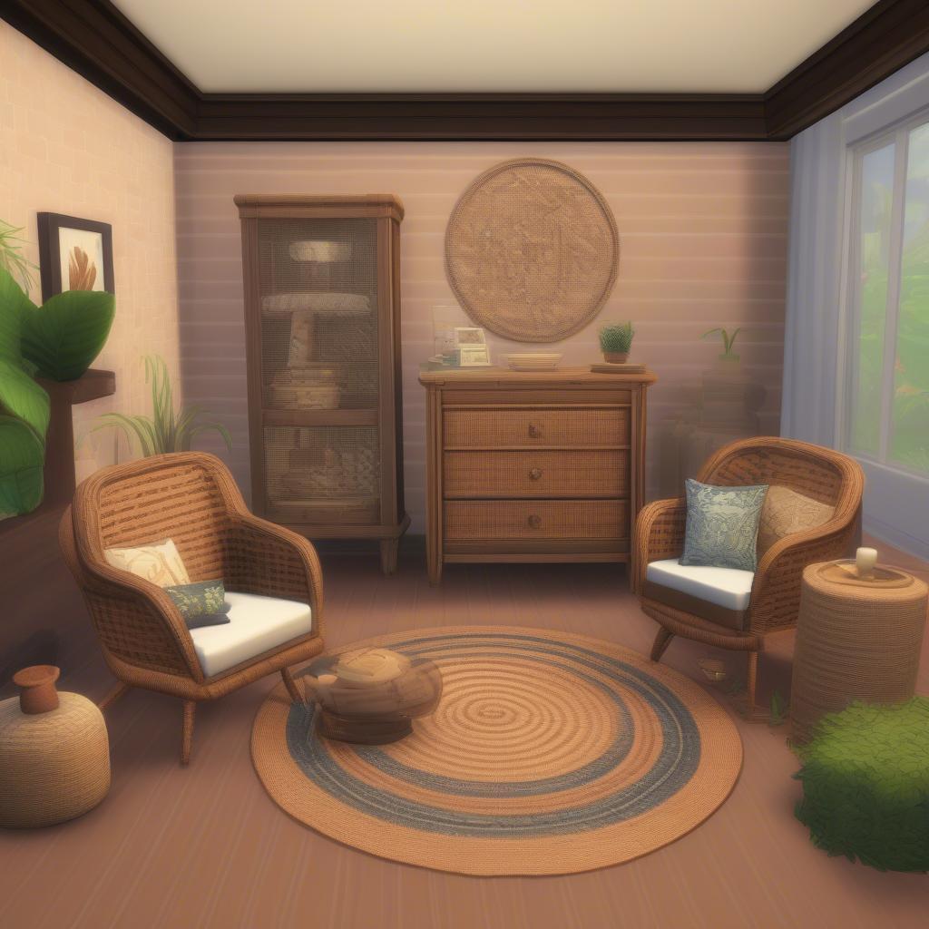 Sims 4 Room Design with Wicker Furniture