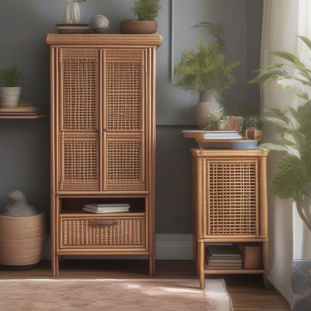 Wicker Cabinet in Living Room Setting