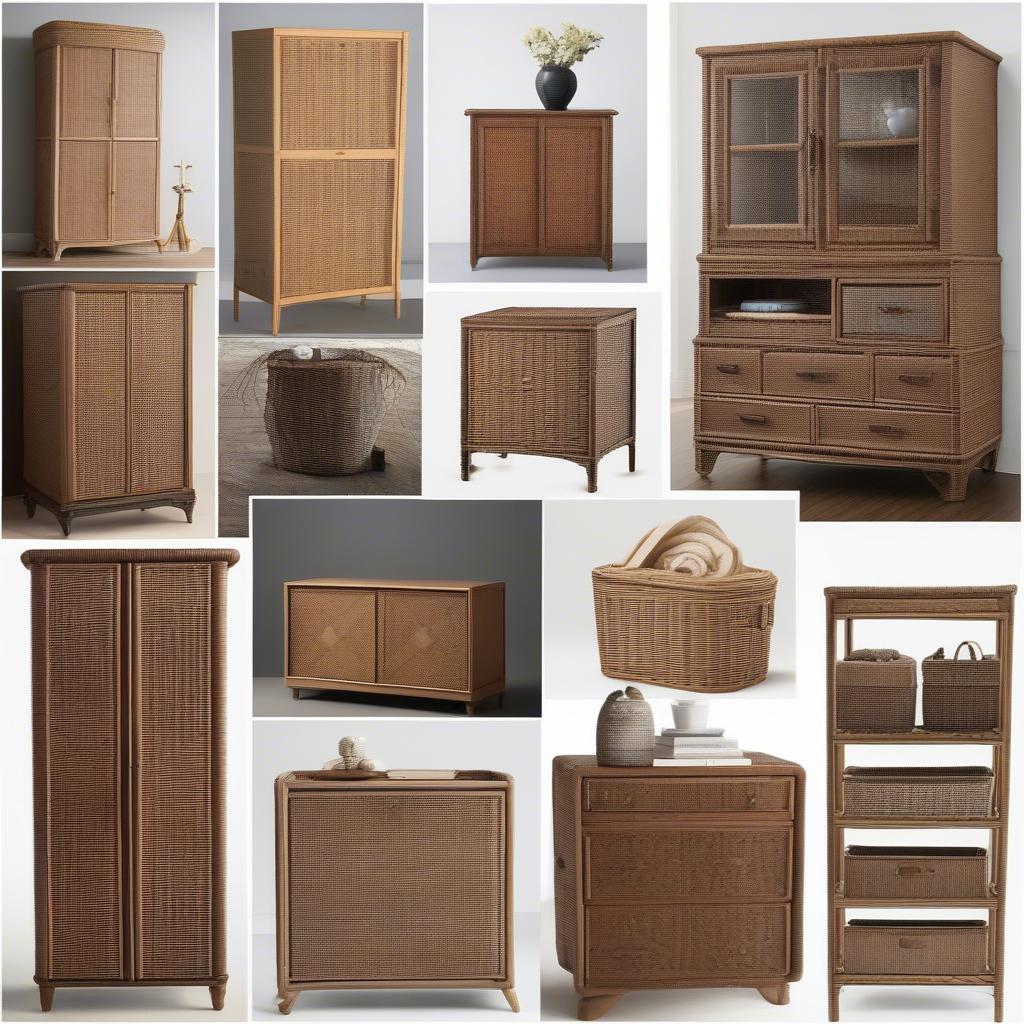 Different styles and sizes of wicker cabinets