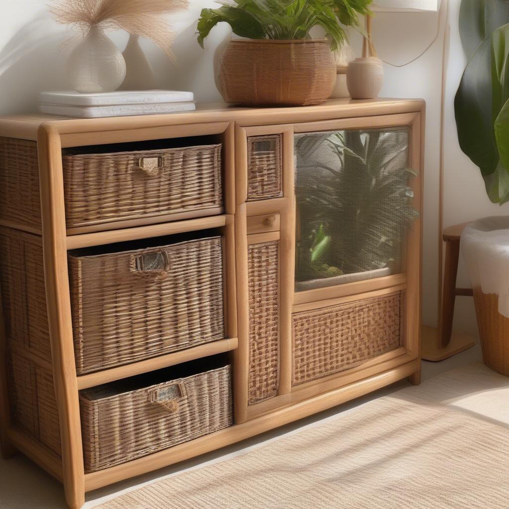 Natural Style Wicker Cabinet with Drawers