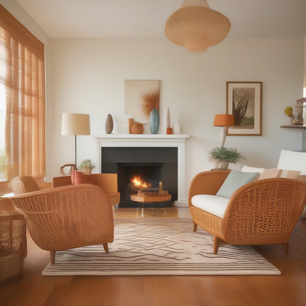 Wicker Cabinets in a 60s Style Living Room