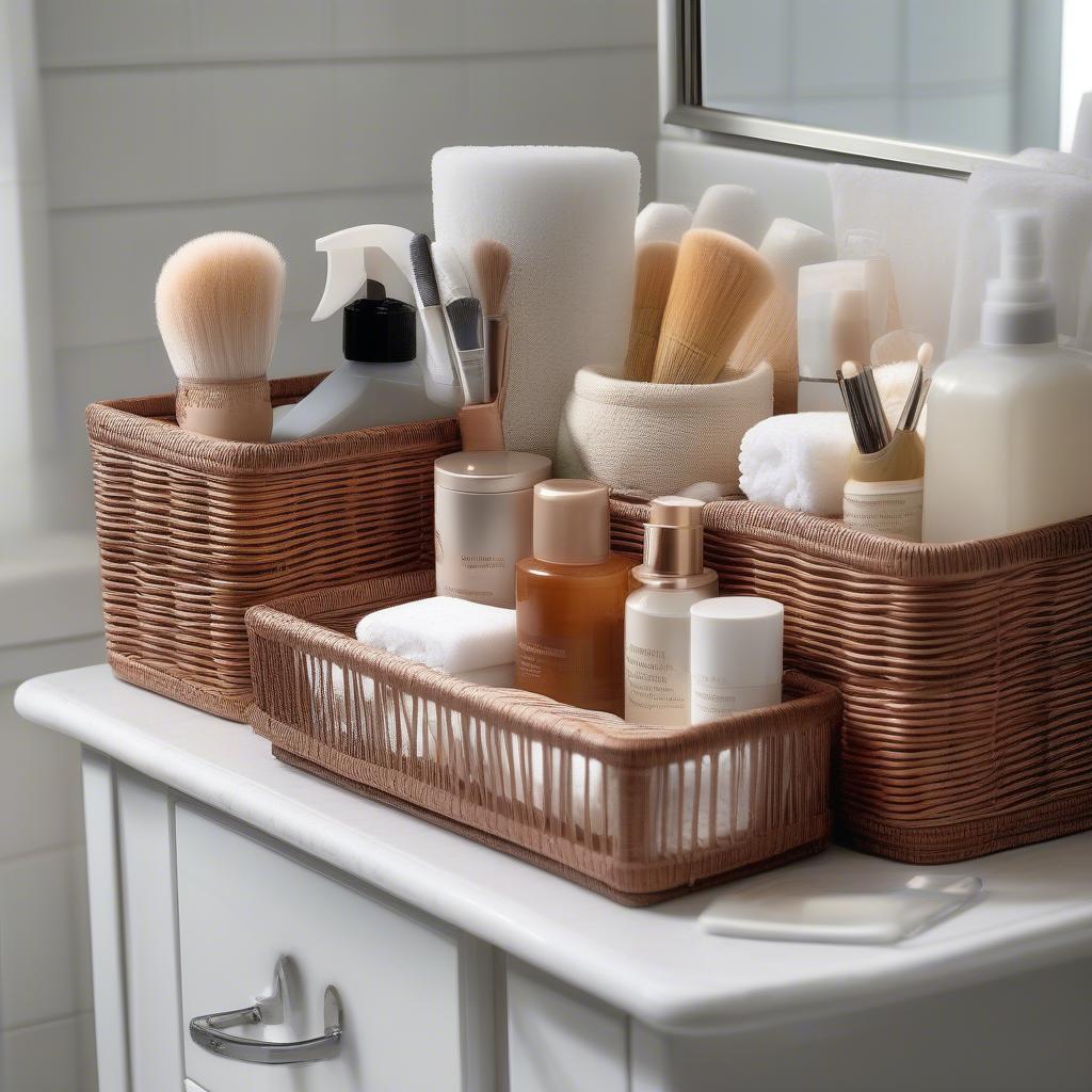 Wicker Caddy Holder Used as a Bathroom Organizer