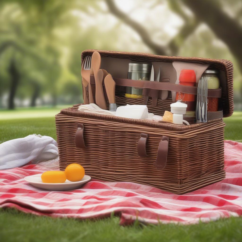 Wicker Caddy Holder in a Picnic Setting