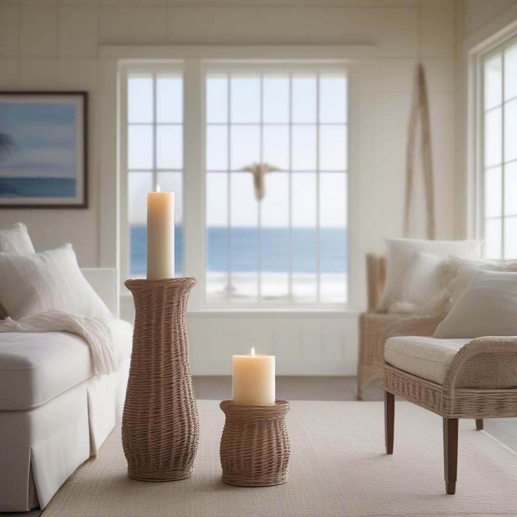 Wicker Candle Holder in a Coastal Setting