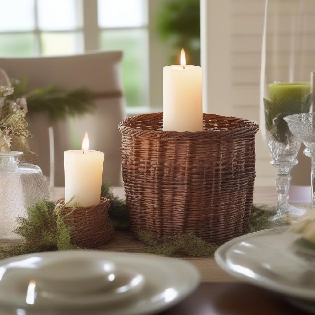 Decorating with wicker basket candle holders in various settings