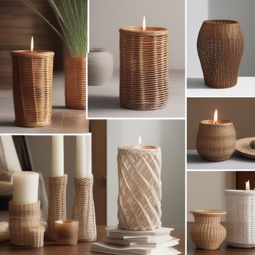 Different styles of wicker candle holders available at The Range, showcasing variety in size, shape, and design.