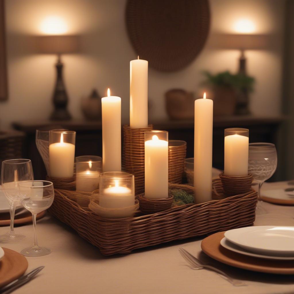 Wicker Candle Holders on a Dining Table