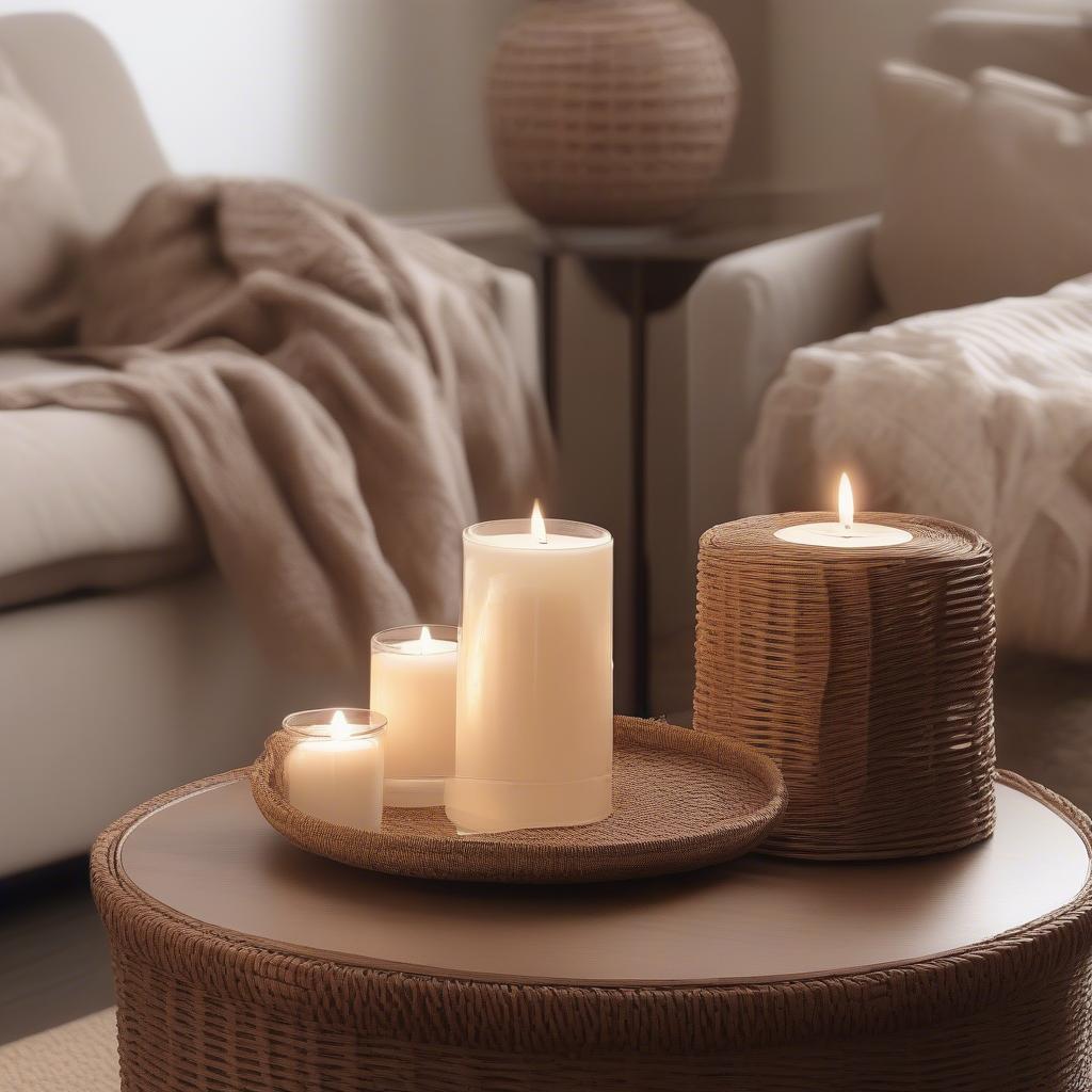 Wicker Candle Holders in a Living Room Setting