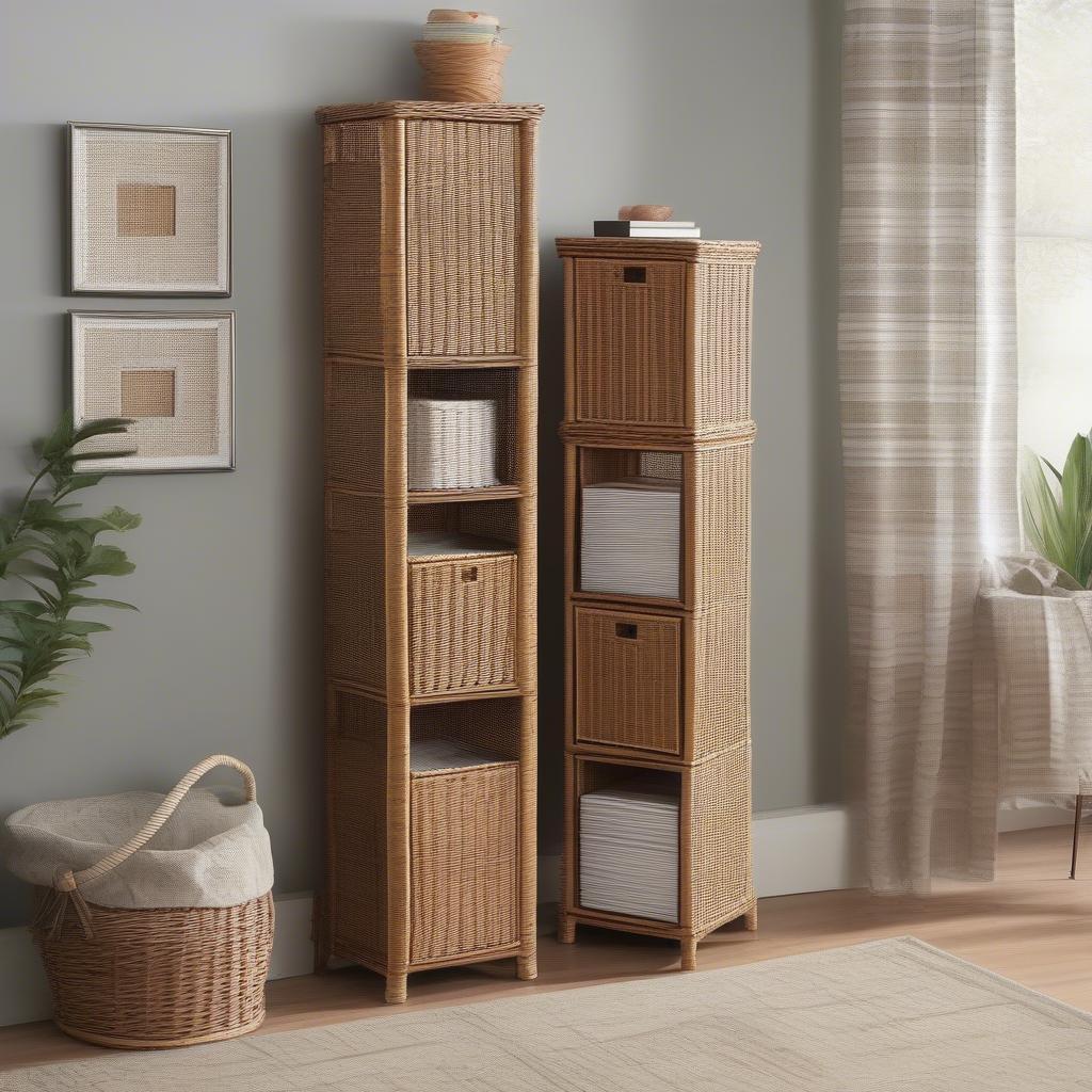 Different styles of wicker CD towers